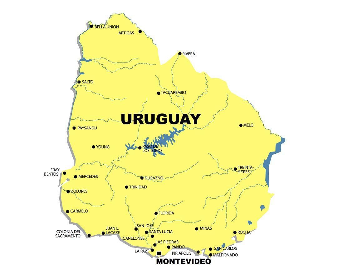 Karte Urugvajas upi